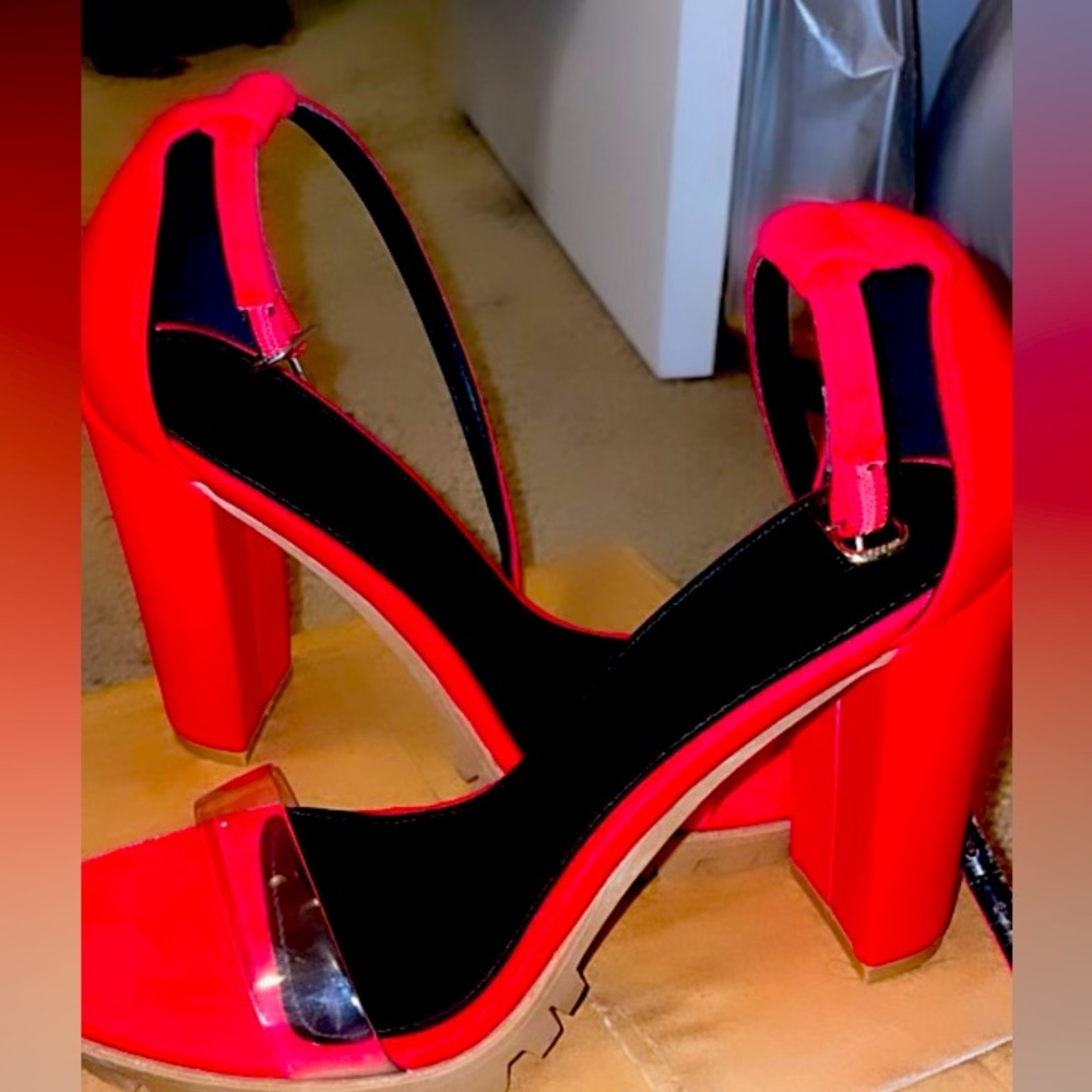 Red open toe heels